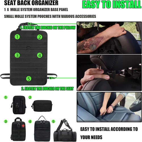 Vista 6 de Paquete de 7 organizadores tácticos para respaldo de asiento, organizador de camión con 6 bolsas desmontables, universal para automóvil, camión