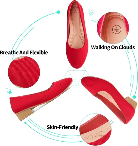 Vista 5 de ALTOCIS Zapatos de tacón grueso de bloque bajo para mujer, elegantes zapatos cerrados con punta redonda y plataforma baja para oficina