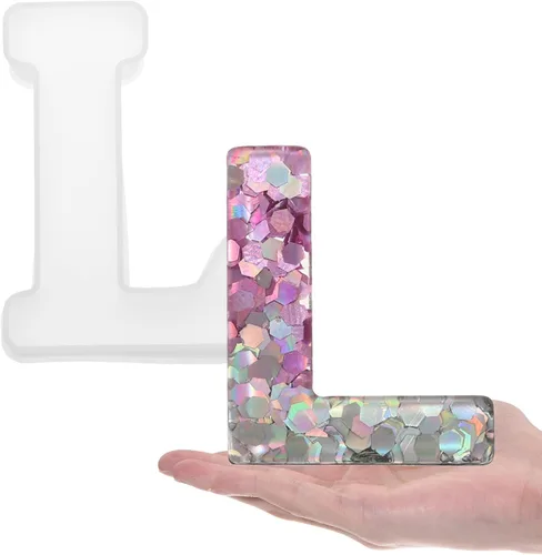 Vista 14 de HARFINGTON Moldeo de resina grande con letra S de 6 pulgadas, molde de silicona con alfabeto mayúscula 3D para arte de letreros de palabras