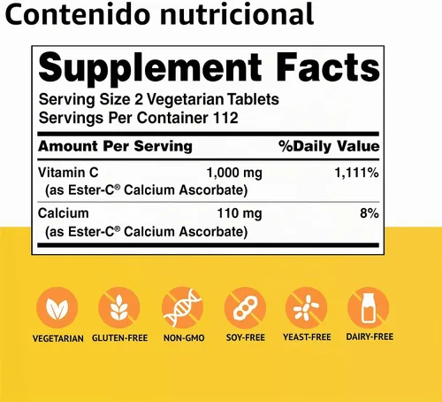 Vista 2 de American Health Ester-C Vitamina C 500 mg comprimidos recubiertos, refuerzo del sistema inmunológico, suplemento apto para el estómago, 225