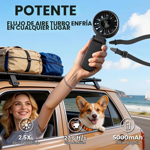 Vista 8 de Ventilador portátil de mano para viajes y playa, 5000mAh, como banco de energía