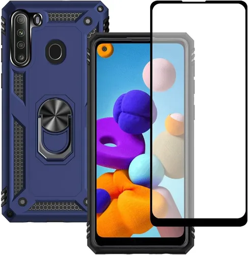Vista 8 de Samsung A21 - Funda para teléfono Galaxy A21 con protector de pantalla, funda protectora de grado militar con anillo para Samsung Galaxy A21 (negro)