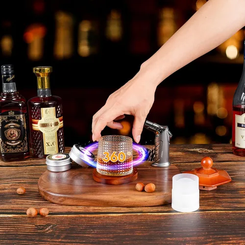 Vista 6 de Kit de ahumador de whisky con antorcha - chips de madera de 6 sabores, 2 vasos de whisky giratorios, 2 moldes de bolas de hielo - kit infusor