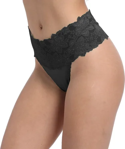 Vista 3 de GAREDOB Tanga de cintura alta para control de abdomen, tangas de encaje de algodón, tallas S-4XL