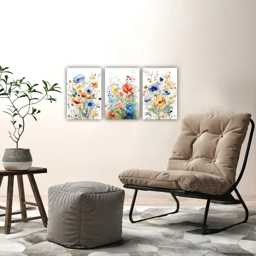 Vista 5 de ZHOUWALLPIC Juego de 3 piezas de arte en lienzo para pared, flores, acuarela, pinturas coloridas de flores silvestres, botánicas, impresiones