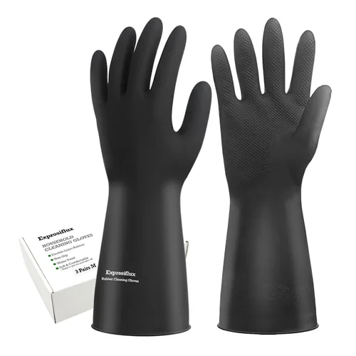 Vista 10 de Guantes de limpieza de goma gruesos, 1 par de guantes de goma negros para lavar platos, medianos, guantes de cocina antideslizantes para lavar
