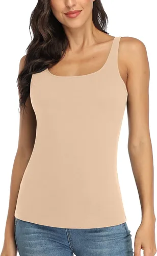 Vista 76 de V FOR CITY Camiseta sin mangas de algodón para mujer con brasier de estante ajustable con correa ancha y tirantes básicos