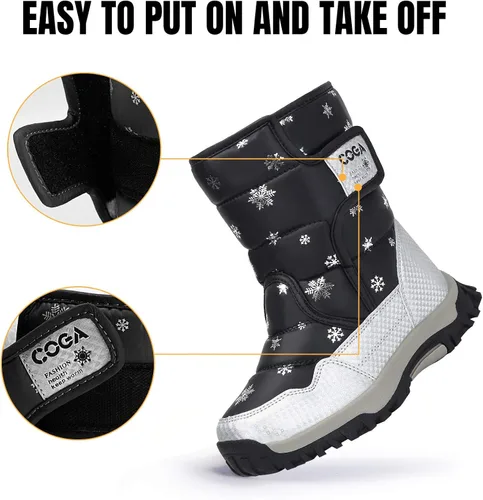 Vista 4 de Mishansha - Botas de nieve para niñas, niños niños pequeños niños grandes invierno, cálidas, impermeables, antideslizantes, anti colisión, corte
