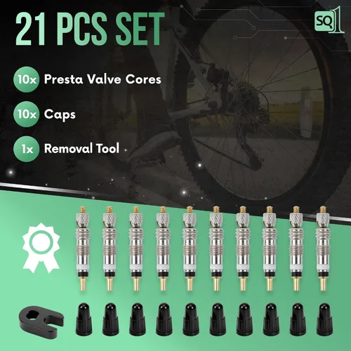 Vista 3 de Square1 Presta Kit de núcleo de válvula -10 núcleos de válvula Presta universalmente compatibles, 1 herramienta de extracción de núcleo de válvula