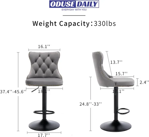 Vista 111 de ODUSE-DAILY Juego de 2 taburetes de bar giratorios de terciopelo, altura ajustable de 25-33 pulgadas, taburetes de bar con respaldo, sillas de bar
