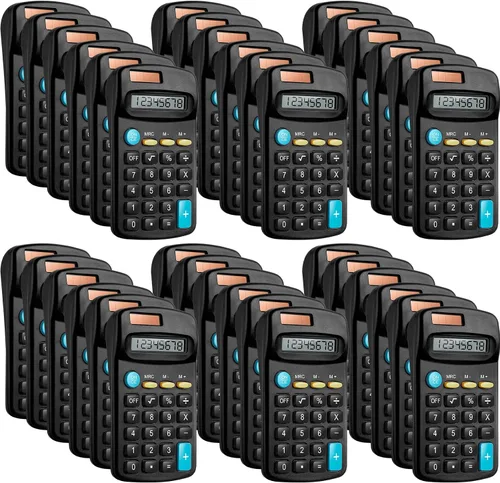 Vista 9 de 36 paquetes de mini calculadoras básicas de tamaño de bolsillo para estudiantes en ángulo de mano, pantalla de 8 dígitos, batería solar, calculadora