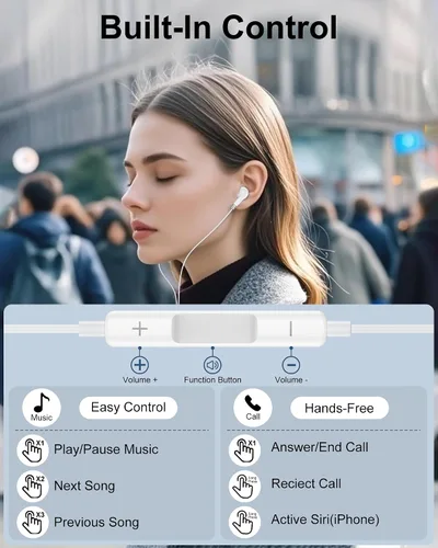 Vista 4 de Auriculares Lightning para Apple, auriculares con cable con micrófono para Blanco
