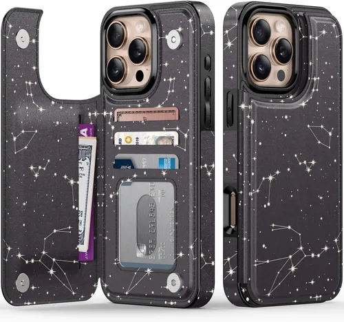 Vista 297 de LETO para iPhone 15 Pro Funda tipo cartera - Tapa tipo folio con patada - Diseños de moda - Tarjetero - Funda protectora para mujeres y niñas - 6.1