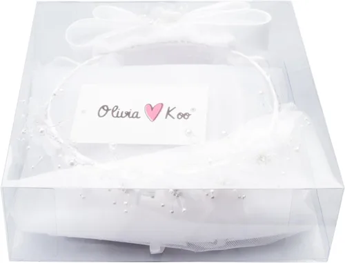 Vista 4 de Velo floral blanco de la corona de la primera comunión para niñas, Blanco