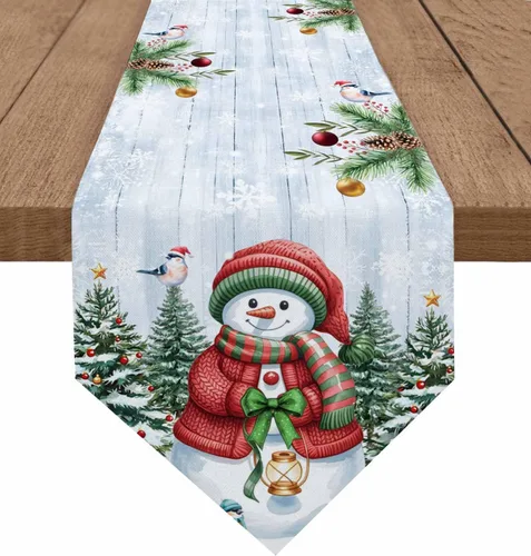 Vista 13 de Camino de mesa azul con alce navideño – 120 pulgadas de largo, copo de nieve de invierno, decoración de mesa de comedor para cocina, granja, Alce