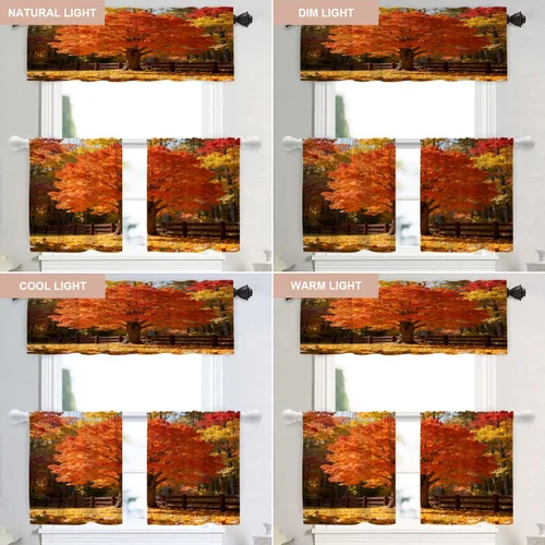 Vista 9 de Shrahala Orange Autumn Autumn Blackout Curtain Tiers, Fall Kitchen Valance Light Blocking Tier Drapes with Rod Pocket, 2 Pack 26 X 24 in