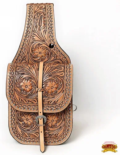 Vista 2 de HILASON Concho Western Horse - Bolsa de sillín de cuero resistente y tradicional Bolsa de sillín Bolsa de sillín de caballo Bolsa de sillín