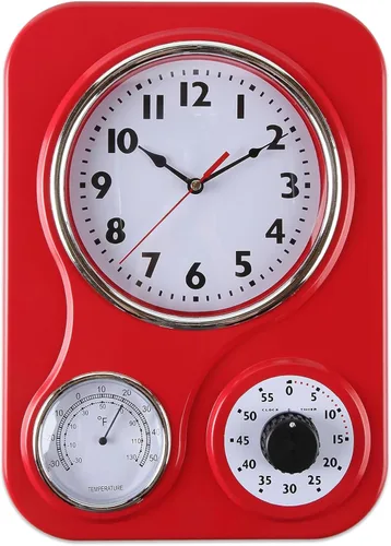 Vista 14 de Lily's Home - 9.5 pulgadas x 12.5 pulgadas - Reloj de pared retro para cocina, reloj de pared vintage con termómetro y temporizador de 60 minutos