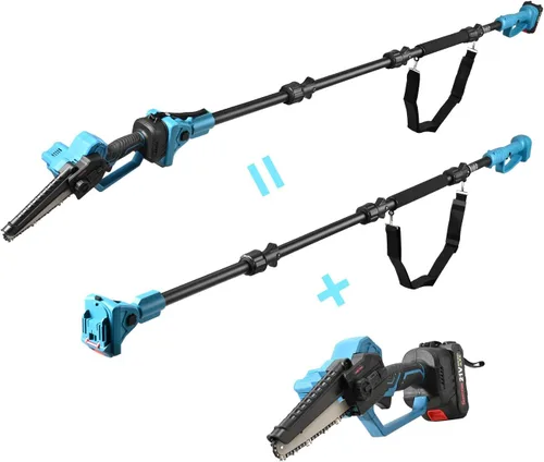 Vista 9 de solo sierra de poste extensible, correa de hombro (sin motosierra ni batería) Rotatable Pole14ft Max Reach, Tool-Free Installation, Compatible
