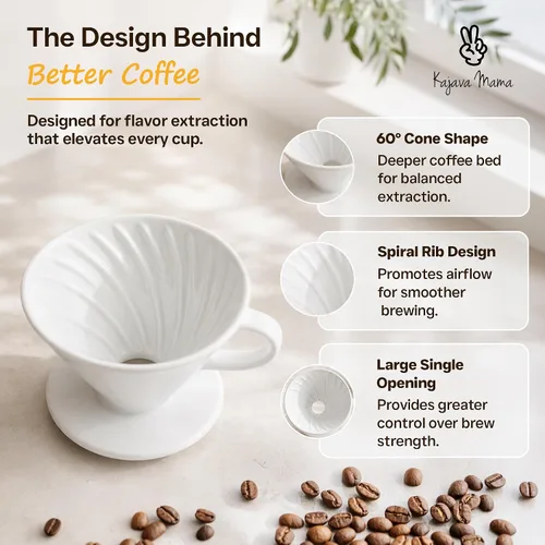 Vista 8 de Gotero de Café Pour Over - Accesorios de Cerámica de Preparación Lenta para Hogar, Cafetería, Restaurantes - Regalo Fácil de Preparación Manual