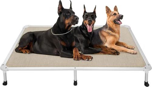 Vista 28 de Veehoo Cama elevada para perros a prueba de mordidas - Cuna elevada refrescante para mascotas - Marco de aluminio plateado y tela de malla