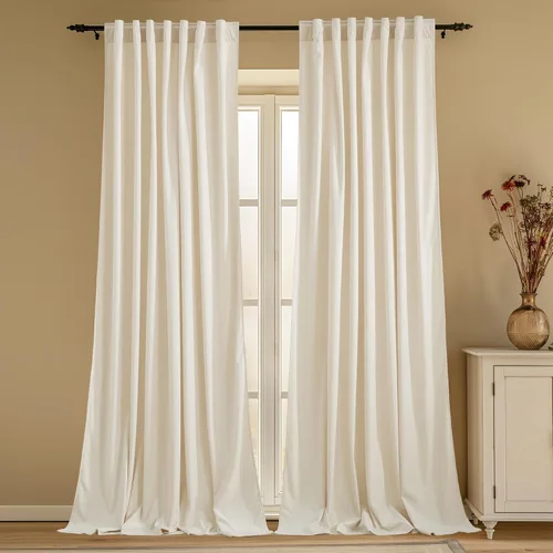 Vista 29 de StangH Cortinas 100% opacas, color beige, terciopelo suave y grueso, cortinas para ventana de dormitorio, forro blanco, cortinas con aislamiento