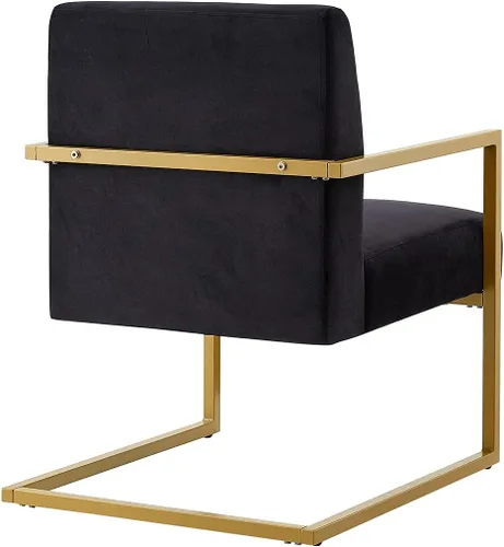 Vista 6 de 24KF Cómoda silla de acento de moda, cojín de terciopelo y soporte dorado de metal con brazo cuadrado, color negro