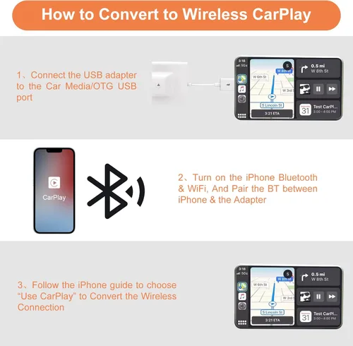 Vista 4 de Adaptador inalámbrico CarPlay para Apple iPhone IOS7+ Convertir con cable a Dongle inalámbrico CarPlay, juego de coche inalámbrico, apto para coche