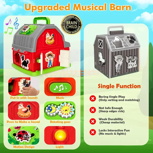 Vista 3 de Ellinjan Juguetes de aprendizaje Montessori para niños y niñas de 1, 2, 3 años, animales musicales de granja para niños pequeños de 1 a 3 años