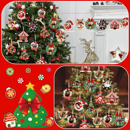 Vista 6 de Zhanmai 48 juegos de marcos de fotos navideños a granel, manualidades de Navidad, marcos de fotos, adornos colgantes de Papá Noel, muñeco de nieve