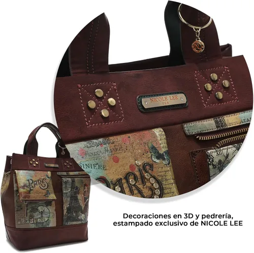 Vista 2 de Nicole Lee Paris Fashion Week - Bolso grande de hombro con adornos de flores de mariposa, múltiples bolsillos, correa cruzada opcional, Semana