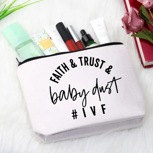 Vista 4 de Bolsa de maquillaje IVF Warrior Faith Trust y Baby Dust IVF IUI Transfer Day Regalo inspirador de infertilidad, Bolsa de polvo para bebés Faith Trust