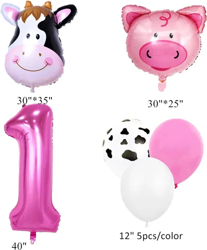 Vista 5 de InBy 18 globos de animales de granja para decoración de fiesta de primer cumpleaños, cabeza de vaca de cerdo, arco de globos con temática