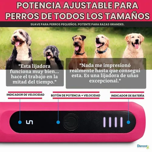 Vista 5 de Diamondg Micro - Molinillo de uñas para perros, sonido silencioso con luz Micro - Rosa