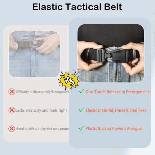 Vista 5 de Stretch Tactical Belt,Elastic Mens Belt with Quick Release,1.5" Work Belt for Casual,Hiking,Outdoors,47.24inch