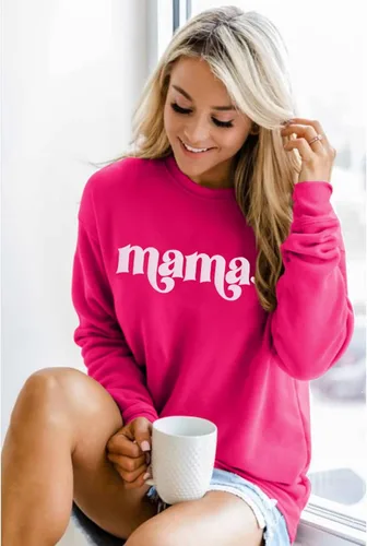Vista 4 de FASHGL Sudadera de manga larga con estampado de letras para mamá, camiseta suelta de moda para mamá