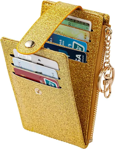 Vista 20 de Tarjetero delgado con bloqueo RFID, billetera de bolsillo pequeño, con cremallera Keychian para monedero, monedero y tarjetero para mujeres y hombres