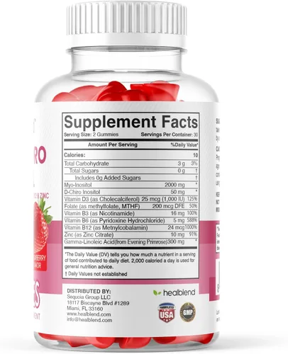 Vista 9 de healblend Myo & D-Chiro - Gomitas de inositol – Apoyo de SOP para mujeres, equilibrio hormonal, fertilidad y ovulación – con metilfolato, vitamina