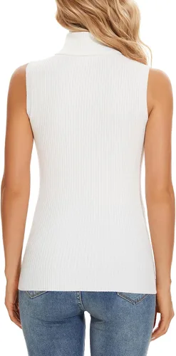 Vista 3 de Biffxeu Cuello alto sin mangas para mujer, chaleco ligero de punto sin mangas, cuello alto elástico