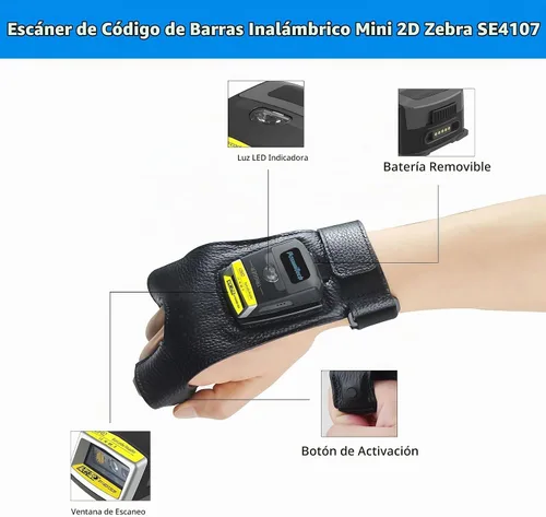 Vista 7 de Guante escáner de código de barras 2D GS02 portátil Zebra SE4107 lector IP65 táctil escáner NFC soporte multiidioma para almacén, sistema de gestión