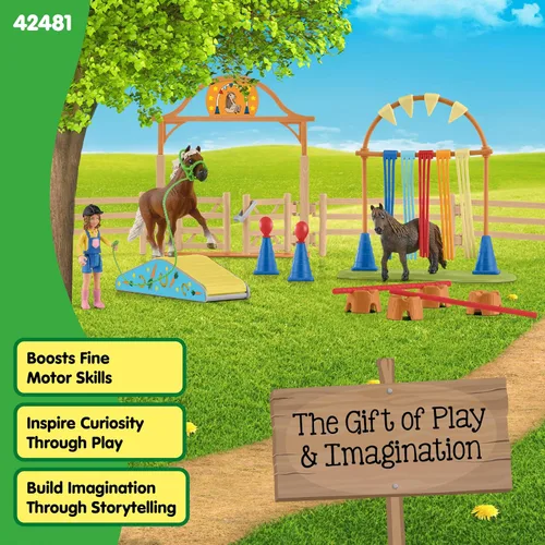 Vista 6 de Schleich Farm World - Juego de entrenamiento de agilidad de poni con caballo, entrenador y accesorios, juego de 41 piezas de poni, entrenador