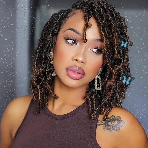 Vista 24 de Toyotress Butterfly Locs - Cabello de ganchillo de 8 pulgadas, 7 piezas de trenzas de ganchillo desgastadas pretrenzadas, color negro natural