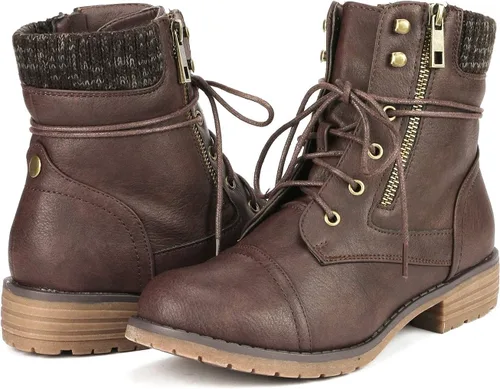 Vista 4 de DREAM PAIRS Botines de combate con cordones para mujer