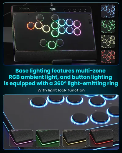 Vista 5 de Sehawei Haute42 C16 Leverless Arcade Controller - Magnetic Detachable Panel for DIY Art, RGB Button Rims, Tournament Lock Switch - Compatible with