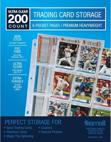 Vista 10 de Samsill Paquete de 40 protectores de páginas de 9 bolsillos, fundas para tarjetas de intercambio, páginas de béisbol para carpeta de 3 anillos