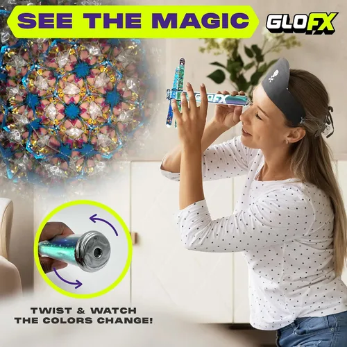 Vista 4 de GloFX Aurora Borealis Liquid X - Juguete de tubo caleidoscopio - Varitas de purpurina dobles (azul y verde azulado) - Incluye tubo, varitas
