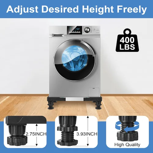 Vista 4 de ToLanbbt Mini soporte de nevera ajustable para lavadora y secadora con soporte de lavadora de 4 pies fuertes, base de soporte universal para muebles