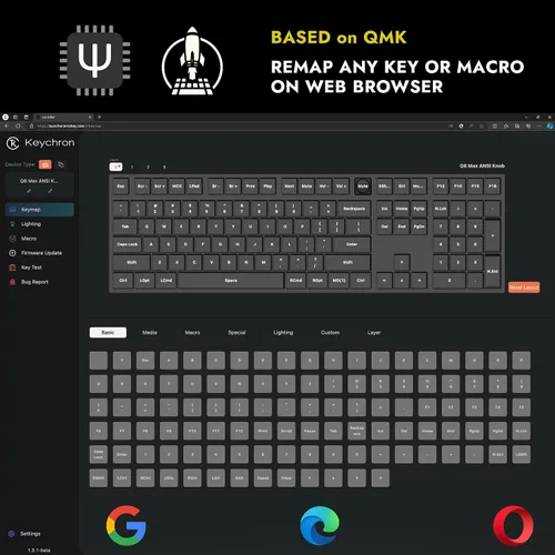 Vista 4 de Keychron Q6 Max QMKLAUNCHER Teclado mecánico personalizado con cable inalámbrico Bluetooth2.4 GHzUSB-C, perilla programable de tamaño completo
