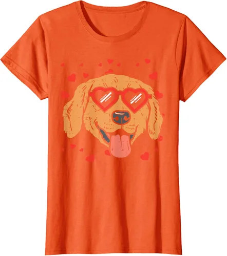 Vista 45 de Golden Retriever cara corazón gafas día de San Valentín perro regalo camiseta Negro