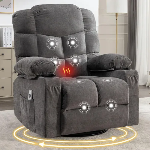 Vista 11 de Silla reclinable de gran tamaño con masaje y calor para ancianos, silla reclinable extra ancha con bolsillo lateral, silla elevadora eléctrica con 2